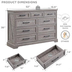 ACCOHOHO Farmhouse 9 Drawer Dresser for Bedroom, 36 Inch Tall Modern Dresser TV Stand with Large Drawers & Bar Handles, Rustic Wood Chest of Drawers for Bedroom, Living Room, Hallway, Grey