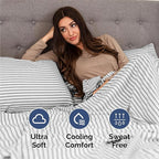 Queen Sheets Set 6 Piece - Includes 4 Pillowcases - Bed Sheets Queen Size - Soft Hotel Luxury Bedding - Cooling, Comfy & Breathable - 1 Flat & 1 Fitted & 4 Pillowcases w/ Deep Pockets - Grey Stripes