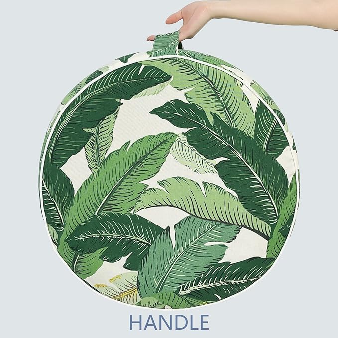 LVTXIII Outdoor/Indoor Round Inflatable Ottoman, All Weather Patio Footstool, Portable Footrest Seat for Patio Garden, Camping or Home, 21"x21"x9", Swaying Palms Green