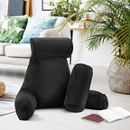 Nestl Reading Pillow Large Bed Pillow, Back Pillow for Sitting in Bed Shredded Memory Foam Chair Pillow, Reading & Bed Rest Pillows Black Back Pillow for Bed, Bed Chair Arm Pillow with Pockets