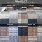PANGUSHAN 100% Cotton Quilt Set Queen Size, Patchwork Plaid Queen Quilt Bedding Set Bedspreads, Farmhouse Lightweight Comforter Reversible Quilt, Navy/Brown/White Bed Spread for Queen Bed, 3 Pieces