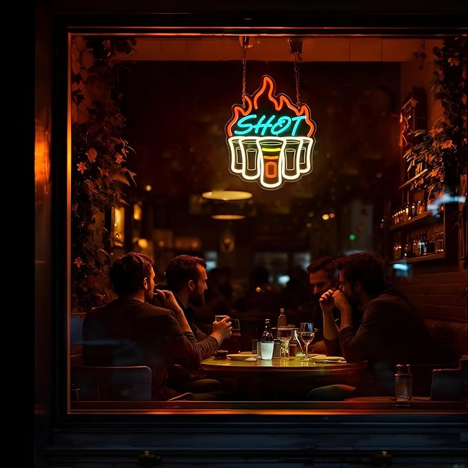 Shot Neon Sign, Bar Neon Signs for Wall Decor, Dimmable Acrylic Neon Lights for Home Bar Pub Club Bistro Man Cave Restaurant Party Decorations Gift