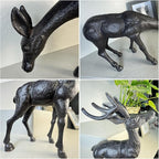 Elegant Pair of Cast Iron Deer Sculptures -22" and 11.4" Tall Male and Female Set for Outdoor Garden Decor, Realistic Animal Statues HC3672-5691