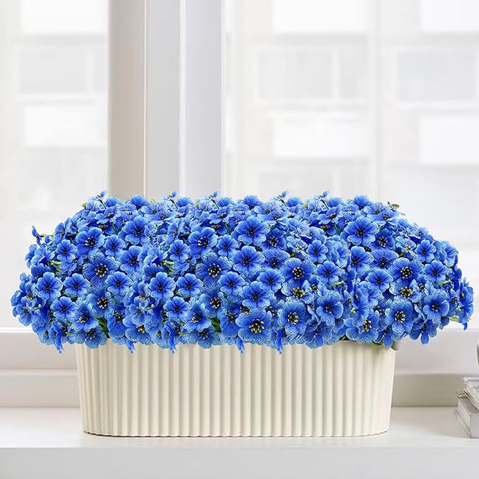 20 Bundles Artificial Flowers for Outdoors,UV Resistant Fake Flowers with Plastic Plants,Silk Faux Fowers for Outdoor Planters,Fake Realistic Flowers Window Box Front Porch Hanging Basket Decor-Blue
