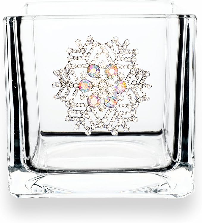 THE QUEENS' JEWELS Snowflake Jeweled 4x4 Candle Holder Vase - Unique Gift for Women, Birthday, Cute, Fun, Cocktail, Queen, Not Painted, Decorated, Bling, Bedazzled, Rhinestone