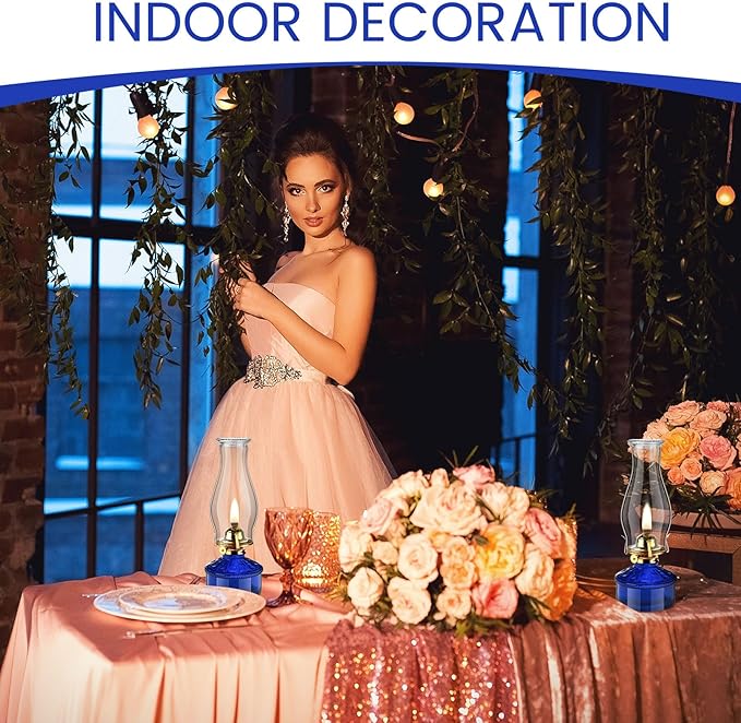 Tuanse 2 Pcs Oil Lamps for Indoor Use Vintage Hurricane Emergency Glass Oil Lamps Large Lantern Classic Decorative Oil Lamp for Home Tabletop Emergency Lighting Supplies(Royal Blue)