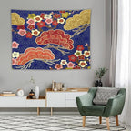 HZOHNAGO Japanese Tapestry Art Abstract Colorful Cherry Blossom Blue Background Pattern Printed Wall Tapestry Painting Wall Hanging for Bedroom Living Room Dorm 80" W x 60" H