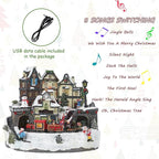 taman Christmas Village Houses - Collectible Buildings with Moving Train, Family & Snowman, Warm Light Musical Ornaments for Christmas Holiday Decorations