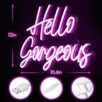 Kavaas Hello Gorgeous Neon Signs for Wall Decor, Hello Gorgeous Neon Light Sign with Dimmable Switch - Hello Gorgeous Sign for Girls Bedroom, Makeup Room Decor (Pink)