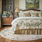 jinchan Round Rugs 8ft Ivory Botanical Birds Print Machine Washable 8' Circle Nature Plants Modern Soft Non Slip Kids Throw Area Rugs Ultra Thin Low Pile Carpet for Living Room Bedroom Dining Room