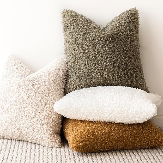 Foindtower 2 Pieces 24x24 Inch Sage Green, Faux Fur Throw Pillow Cover Accent Sherpa Pillow Fuzzy Soft Pillowcases Sheepskin Decorative Fleece Cushion Case for Bed Couch Living Room