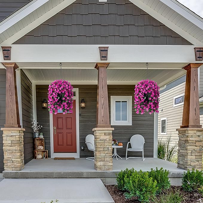 Artificial Fall Fake Hanging Flowers Plants for Outdoor Outside, 2 PCS Faux Silk Daisy Mums Fuchsia Orchid Long Vines UV Resistant Look Real for Home Porch Patio Window Planter Decoration