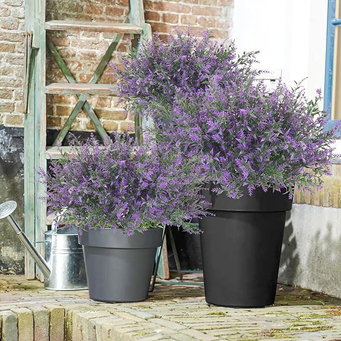 Krissing 80 Bundles Outdoor Lavender Flowers UV Resistant Artificial Flowers for Outdoor Fake Lavender Plastic Purple Plants for Outside Garden Patio Planters Window Box Porch Summer Decor (Purple)