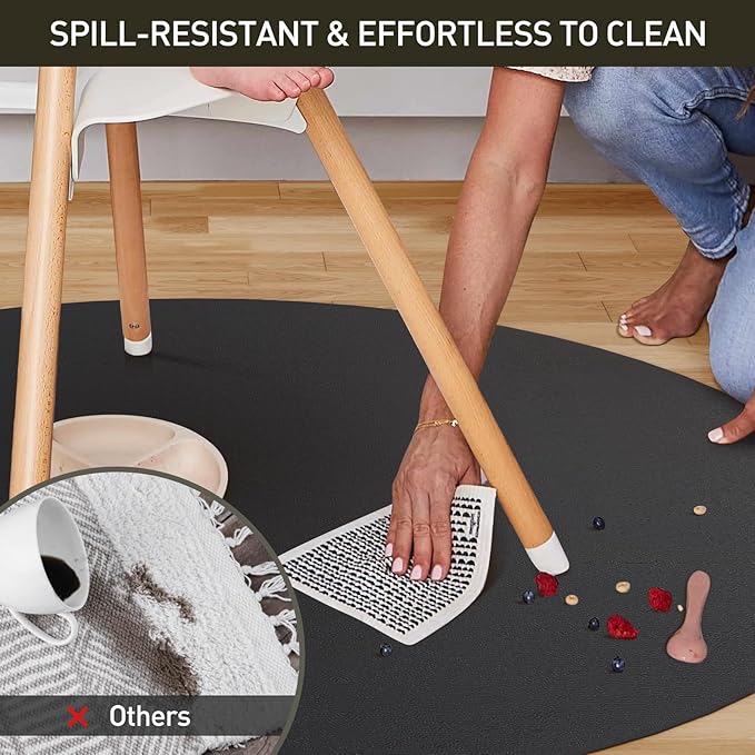 Black Plastic Floor Mat for Under Dining Table, 4ft Round No Slip Waterproof Vinyl Area Rug for Home, Anti-Spill Hard Floor Protector Cover for Living Room, Splat Mat for Under High Chair