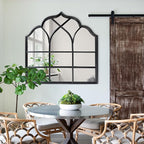 Window Mirror Pane, Black Metal Frame, Cathedral Arched Wall Mirrors Decorative Over Fireplace Mantel, Farmhouse Decorations for Dining Living Room Hallway Entryway