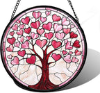Stained Glass Window Hanging, Valentine's Day Gifts Pink Love Heart Tree Suncatcher Hangings Beige Sun Catchers Decor for Birthday for Women, Men, Wife, Aunt, Mom14.9 in