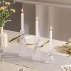 Vertical Stripe Candlestick Holders Set of 3, Premium Glass Candle Holders for Candlesticks and Taper Candles, Vintage Candle Holder Decor for Table Centerpiece, Clear