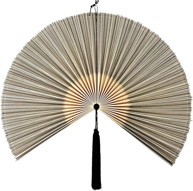 Fan Wall Decor, Japanese Giant Fan, Large Bamboo Fan Wall Art For Boho Hanging Headboard, Decorative Folding Fans For Over Bed, Asia Trending (Gray 48inch)