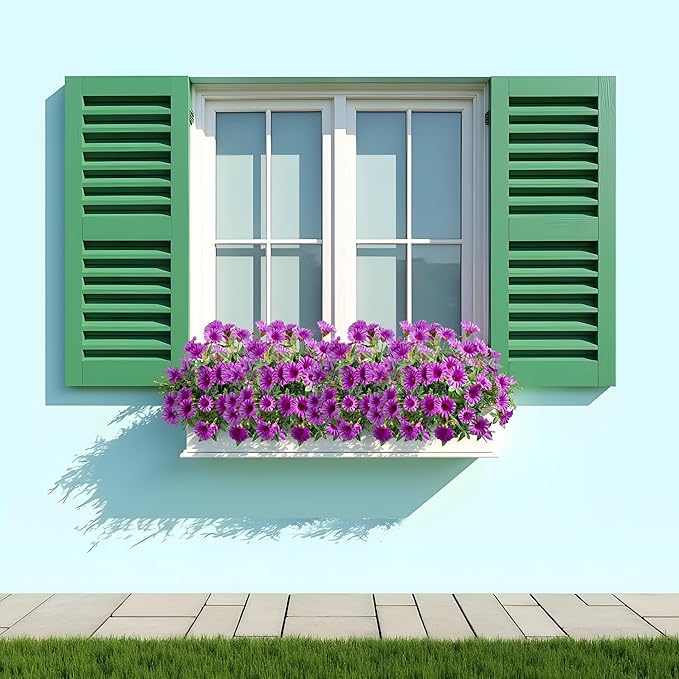 UV Resistant Artificial Petunias 4PCS Fake Flowers 13.3In Artificial Flowers for Outdoors Silk Flowers Fake Hanging Basket Plants Suitable for Outdoor Porch Decor Patio Decor, Dark Purple