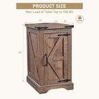 JXQTLINGMU Nightstand with Charging Station, Rectangular Farmhouse End Table with Barn Door and Adjustable Storage Shelf, 17" Deep Wood Rustic Sofa Side Table for Living Room, Bedroom, Light Brown