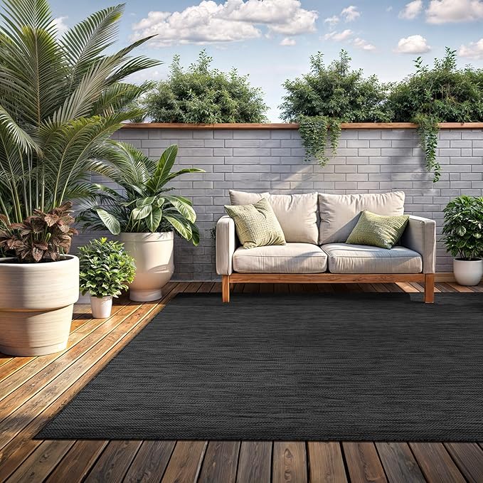 Washable Indoor Outdoor Rug 9x12 Weather Resistant Area Rugs Modern Solid for Porch Deck Balcony Backyard Patio Outside Carpet (9 X 12 Dark Grey)