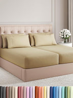 Split King Sheets Set 7 Piece - Includes 4 Pillowcases - Bed Sheets Split King - Soft Hotel Luxury Bedding - Cooling, Comfy and Breathable - 1 Flat & 2 Fitted & 4 Pillowcases w/ Deep Pockets - Beige