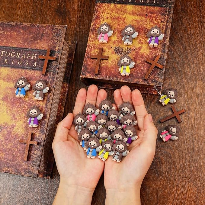 100 Pcs Little Jesus Figures - Mini Jesus Figures Toy to Hide and Seek Tiny Christ Savior Doll Religious Party Favors for Easter Church Sunday School Baptism Gift(Bright Colors)