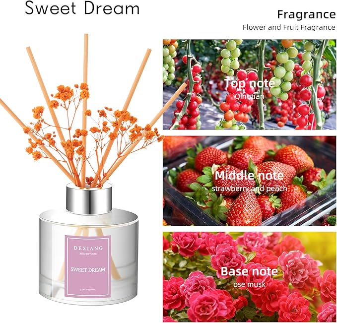 Sweet Dream Reed Diffuser Set - 3.38 fl oz (100ml) Essential Oil with 6 Reed Sticks | Home & Bathroom Decor