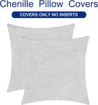CaliTime Throw Pillow Covers Decorative 24 X 24 Inches Pack of 2 Cozy Chenille Cushion Cases for Couch Sofa Bed Living Room Home Moonbeam Gray