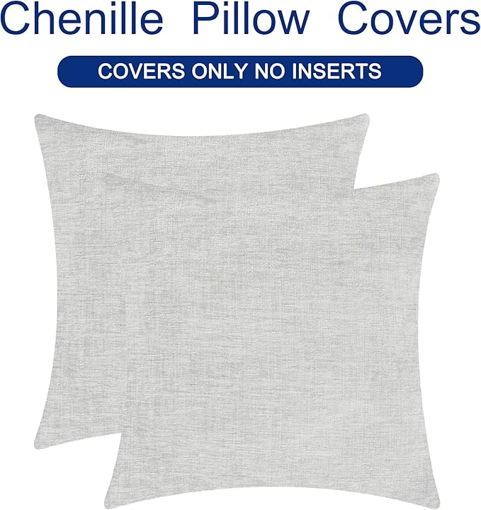CaliTime Throw Pillow Covers Decorative 16 X 16 Inches Pack of 2 Cozy Chenille Cushion Cases for Couch Sofa Bed Living Room Home Moonbeam Gray