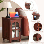 Farmhouse End Table Set of 2 with Charging Station, 18'' Narrow Side Table and 24" Large Sofa Side Table with Glass Barn Door Storage, Wood Night Stand Bedside Table for Living Room,Bedroom
