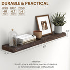 Fun Memories 40" Floating Shelves for Wall, Live Edge Solid Elm Wood Floating Shelf with Invisible Bracket, Wall Mounted Display Wooden Shelves for Bathroom, Kitchen, Bedroom, Walnut Color, Set of 1