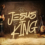 WLHOPE Jesus Is King Neon Sign Dimmable Led Signs for home Wall Decor, Neon Lights USB Powered Transparent Acrylic Board Sign for church party bedroom living room Decoration 12.99 * 12.6 inch