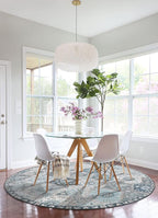 Lahome Moroccan Trellis Round Rug, 5ft, Blue, Faux Wool, Machine Wash, Non-Slip Backing, Low Pile, Floral Pattern, Area Rug for Bedroom, Living Room, Bathroom