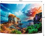 Delur Coastal Ocean Beach Tapestry Tropical Forest Tree Sunrise Sea Landscape Tapestry Wall Hanging Wave Sunset Nature Colorful Spiritual Headboard for Bedroom Living Room Home Decor (70.8" x 92.5")