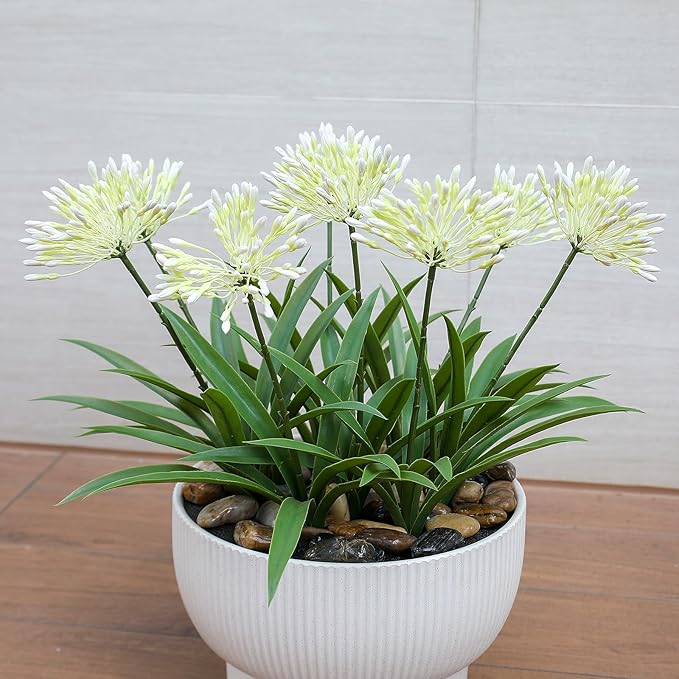 Outdoor Flowers Artificial for Porch 18.9 in Fake Agapanthus Plants 8 Bundles Plastic White Flower Large Faux Greenery for Outside Planter Yard Patio Decor