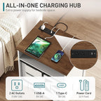 Farmhouse End Table Set of 2, Sofa Side Table with Charging Station, Bedside Table with 2 Drawers and Barn Door, Rustic Wooden Nightstand for Bedroom, Living Room, White and Walnut