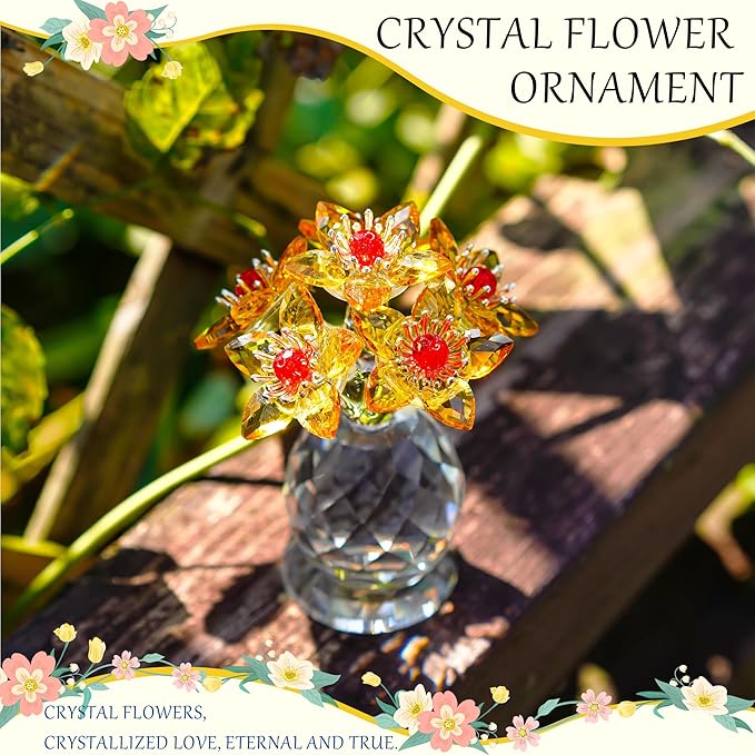 Yellow Glass Flower Bouquet Collectible Figurines Crystal Flower Ornament Wedding Anniversary for Women Wife