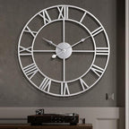 1st owned Large Wall Clock Silent Non-Ticking Roman Numerals Vintage Battery Operated (24 inch,18inch,16inch) Farmhouse Wall Clock for Living Room, Bedroom, Kitchen, Cafe Decor-Silver 47CM