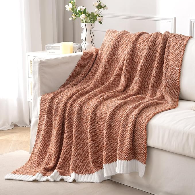 MIULEE Fall Burnt Orange Super Soft Throw Blanket for Bed, Twin Size Cozy Fluffy Warm Blankets Knit Blankets for Couch, Sofa, Chair, Living Room, Camping, Picnic, 60 x 80 inch