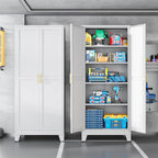 White Pantry Storage Cabinet,71" Kitchen Pantry with Doors and 4 Adjustable Shelves, Metal Storage Cabinet, for Office, Home, Garage, School