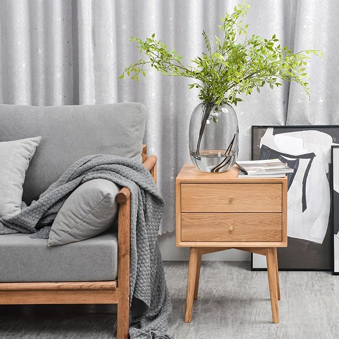 Night Stand, Midcentury Modern Solid Wood Nightstand with Drawer, Durable Sturdy Tall Bedside Tables with High Stool Leg, 17.72 W x 13.78 D x 23.63 H Inches (Natural)