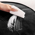 Round Leather Ottoman,Handmade Stuffed Ottoman,Genuine Leather Pouf, Foot Rest Pouf,Comfortable Soft Seating for Living Room & Bedroom (Black, Round)