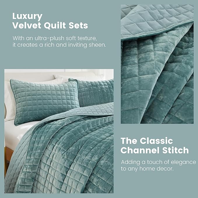 Secgo California King Comforter Set for Bed - Velvet Quilts California King Size, Black Bedspreads (120 * 110 Inch) with 2 Pillow Shams, Patchwork Reversible Lightweight Bedding