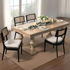 Rattan Dining Chairs Set Of 2 , Mid Century Modern Black Wooden Cane Back Chairs with Removable Linen Cushion , Retro Farmhouse Upholstered Kitchen & Dining Room Chairs for Restaurant Living Room