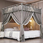 Ruffle Lace up 4 Corners Post Princess Curtain Bed Canopy Cozy Breathable Mosquito Net Cloth for Girls Adults Bedroom Decoration (Grey, 78" W*86" L*82" H/King)