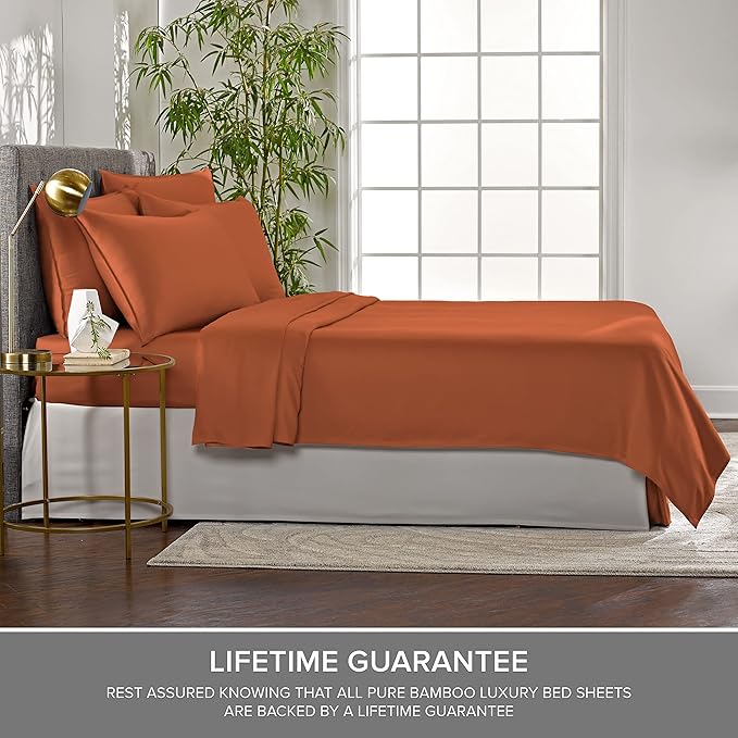 California King Sheets by Pure Bamboo, Genuine 100% Organic Viscose Derived from Bamboo Bed Sheet Set, Soft & Cooling, Double Stitching, Lifetime Quality Promise (California King, Terracotta)
