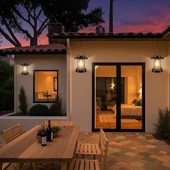 Hanging Solar Lanterns Outdoor Waterproof – 2 Pack Decorative Solar Lights for Outside, Patio, Porch, Yard, Balcony, Table – Hanging Outdoor Lantern Garden Gifts for Women,Mom