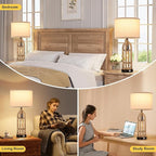 Seealle Table Lamp for Living Room Set of 2 - Wood-Like Bedside Lamp for Bedroom with USB C+A & Outlet, Farmhouse Lamps for Night Stands, 3-Way Dimmable Touch Lamps for Living Room