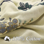 Snycler Boho Throw Blanket for Bed - 100% Cotton Ultra Soft Rustic Quilt Blanket Green Floral Bird Printed Farmhouse Decor Bed Blankets, 60"×80" All Season Rustic Throw for Sofa Chair Couch